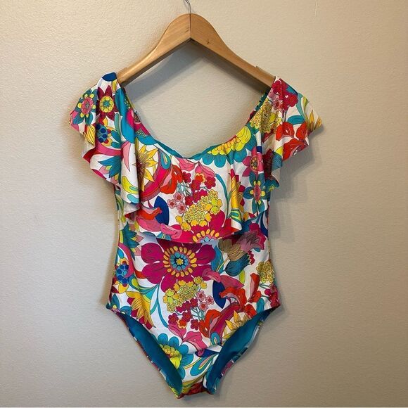 Trina Turk NWT Fontaine Off The Shoulder Ruffle Floral One Piece Swimsuit - Picture 2 of 7